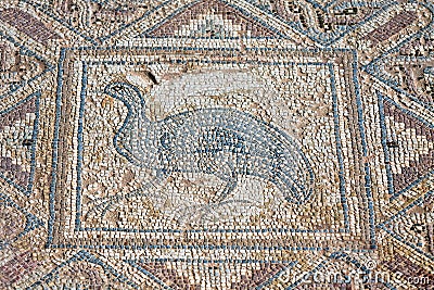 Fragment of ancient religious mosaic in Kourion, Cyprus Stock Photo