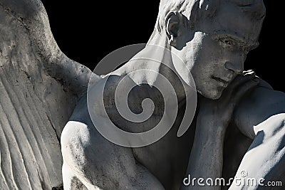 Fragment of an angel of death. Black background. (Azrael, Malak al-maut, concept of death) Stock Photo