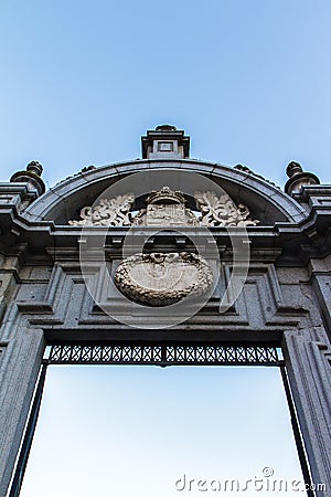 Fragment Arch of Triumph - Gate of Alcala, Madrid, Spain 29.12,2016 Stock Photo