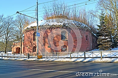 Fragment of the `Astronomical` bastion reduite on a sunny winter day. Kaliningrad Stock Photo