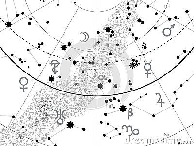 Fragment of Astronomical Celestial Atlas Vector Illustration