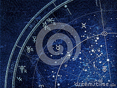 Fragment of Astronomical Celestial Atlas (grunge vintage remake). Stock Photo
