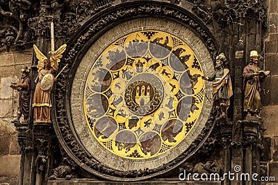 Fragment of Astronomical Clock in Prague. Stock Photo