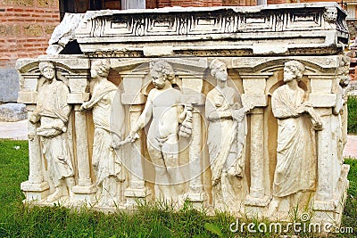 Fragment of a bas-relief in Iznik. Stock Photo