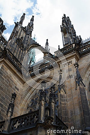 Fragment of beautiful gothic St. Vitus` Cathedral on Prague Cast Stock Photo