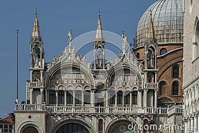 Fragment of beauty Saint Mark`s Basilica and Doge`s Palase at San Marco square or piazza Stock Photo