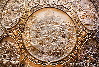 Fragment of bronze shield with scenes from the indian epic Ramayana Stock Photo