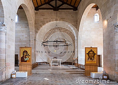Fragment of the Central Hall in Tabgha - Catholic Church Multiplication of bread and fish located on the shores of the Sea of Gali Editorial Stock Photo