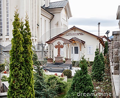 Fragment of the courtyard of Orthodox Church of the Holy Emperors Constantine and Helena on Alexandru Odobescu Street in the Braso Editorial Stock Photo