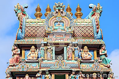 Fragment of decorations of the Hindu temple Sri Mariamman Stock Photo