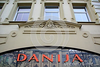 Fragment of the facade of an Art Nouveau residential building, Vilnius Editorial Stock Photo