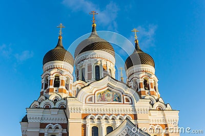 Fragment of the facade of a magnificent Orthodox church. St. Alexander Nevsky Cathedral - in Vyshgorod, Tallinn. The largest Stock Photo