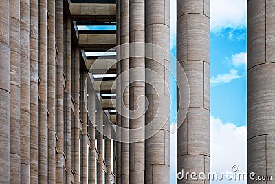 Fragment of the facade of a modern building with architectural columns Editorial Stock Photo