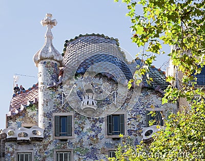 Fragment of famous building Casa Batllo of Antoni Gaudi Editorial Stock Photo