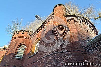 Fragment of the fortress wall with a bay window on the f`Astronomical` bastion. Kaliningradacade. Reduit of the Stock Photo