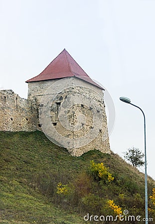 Fragment of the fortress wall of the Rupea Citadel built in the 14th century on the road between Sighisoara and Brasov in Romania Stock Photo