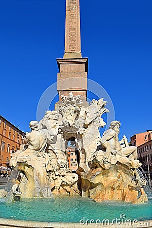 Fragment of Fontana dei Quattro Fiumi on Piazza Navona, Rome Stock Photo