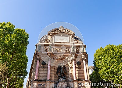 Fragment of a fountain Saint-Michel , Paris, France Editorial Stock Photo