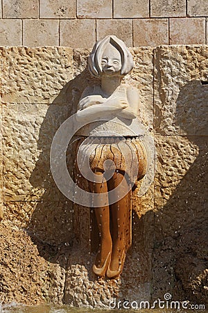 Fragment of the fountain Signs of the Zodiac - Virgin, Jaffa, Te Editorial Stock Photo