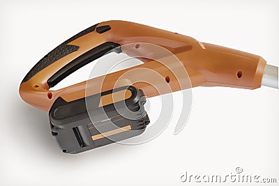 A fragment of a garden trimmer with a battery Stock Photo