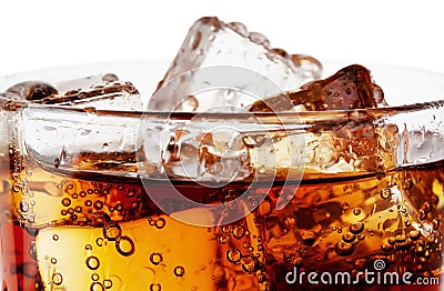 Fragment of glass cola with ice Stock Photo