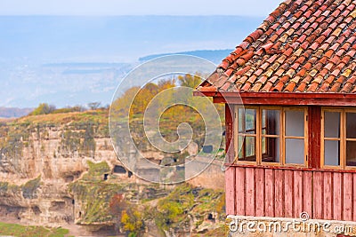 Fragment of the house, view of the cave city in the Crimea Stock Photo