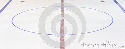 Fragment of ice hockey rink with a central circle. Concept, hockey Stock Photo