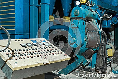 Fragment of the interior of the factory floor with old equipment Stock Photo
