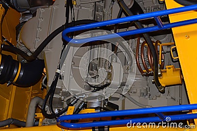 Fragment of a large diesel engine dump truck Stock Photo