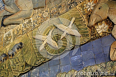 Fragment of a mosaic with an evolutionary plot from the Paleontological Museum of Moscow. 2018 December 01 Editorial Stock Photo