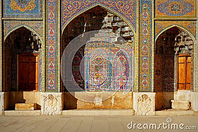 Fragment of a multi-colored Mosque Nasir al Mulk in Shiraz. Iran. Persia. Stock Photo