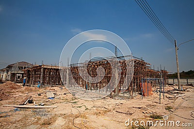 Fragment of new residential construction home framing Stock Photo