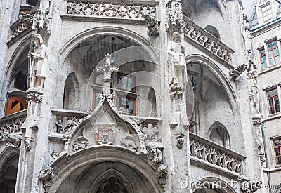 Fragment of New Town Hall of Munich Neues Rathaus neo-Gothic s Editorial Stock Photo