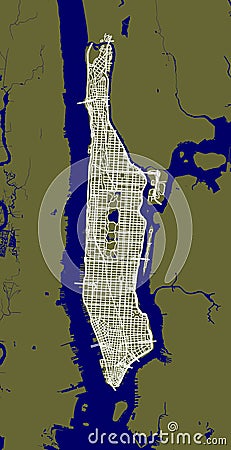 Fragment of New York City map with streets of Manhattan. Vector Illustration