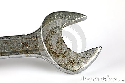Fragment of a not very complicated but very useful tool, open-ended wrench Stock Photo