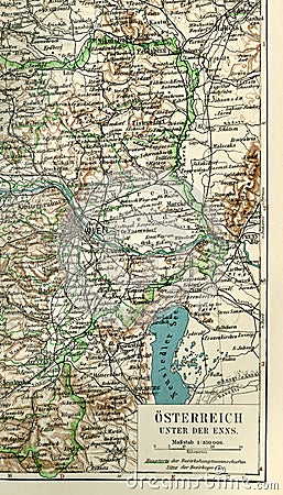 A fragment of an old map of Central Europe, Eastern Germany. Stock Photo