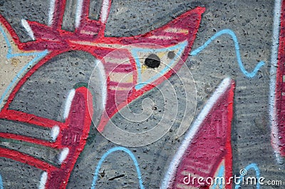 Fragment of an old wall with colorful graffiti painting Editorial Stock Photo