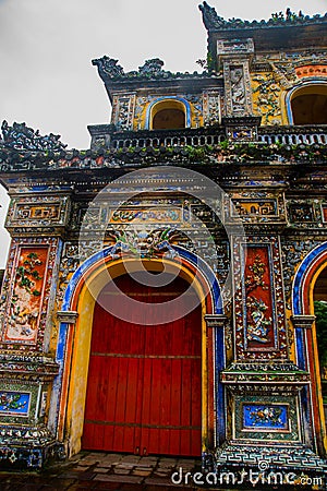 A fragment of an ornament.Entrance of Citadel, Hue, Vietnam. Stock Photo