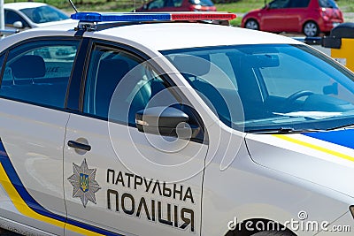 A fragment of a patrol police car. Kyiv Kiev, Ukraine, Europe. Editorial Stock Photo