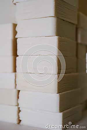 A fragment of a piece of handmade soap. Stock Photo