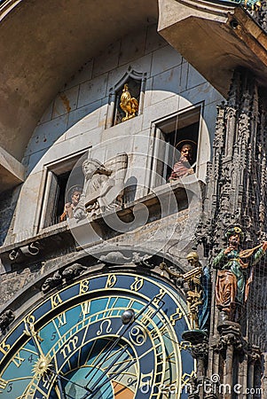 Fragment of Prague Astronomical Clock mounted on the southern wall of Old Town Hall Stock Photo