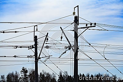 Fragment a railway power line support Stock Photo
