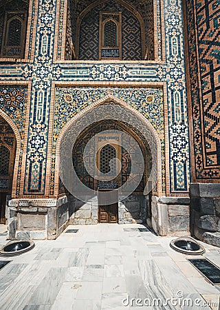 Fragment of Registan Madrasah complex in Samarkand, Uzbekistan Stock Photo