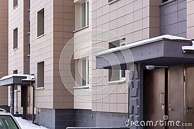 Fragment residential apartment with flat building exterior. Detail of New luxury house and home complex Stock Photo