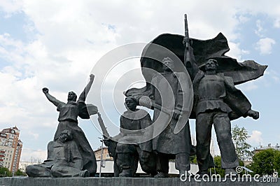 A fragment of the sculptural composition `Revolution of 1905-1907` is dedicated to `near the metro station` 1905 Street ` in Mosco Editorial Stock Photo