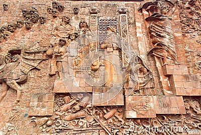 Fragment of the Soviet-era relief on wall of city market Editorial Stock Photo