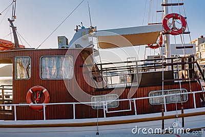 Fragment of unidentified touristic boat Stock Photo