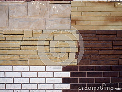 Fragment wall with different types of decorative coating Stock Photo