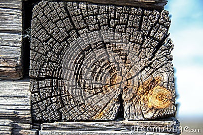 Fragment of the wall of old wooden house Stock Photo