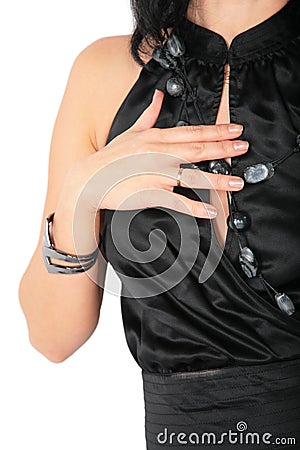 Fragment of woman in black dress Stock Photo